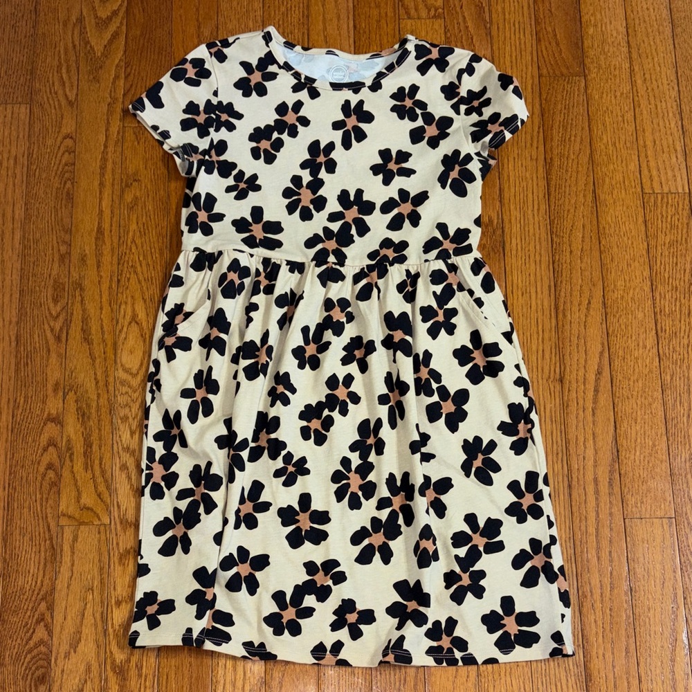 Floral Print Kids Dress - Cream and Black